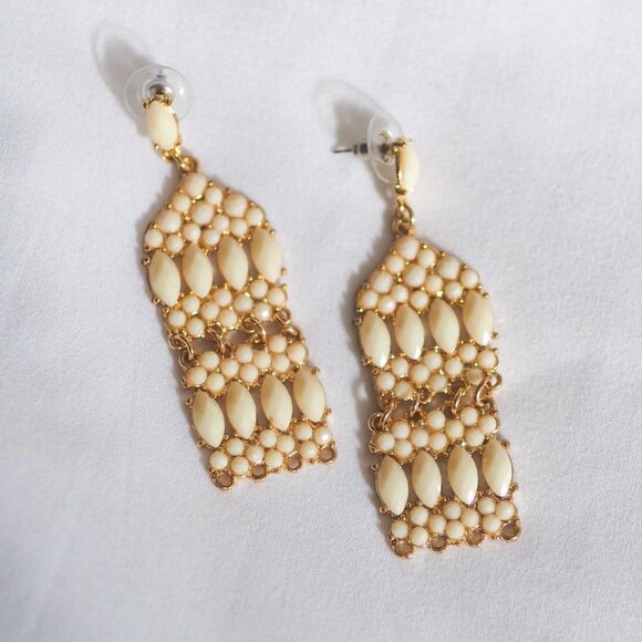 Ivory & Gold Chandelier Earrings - Picture 2 of 2